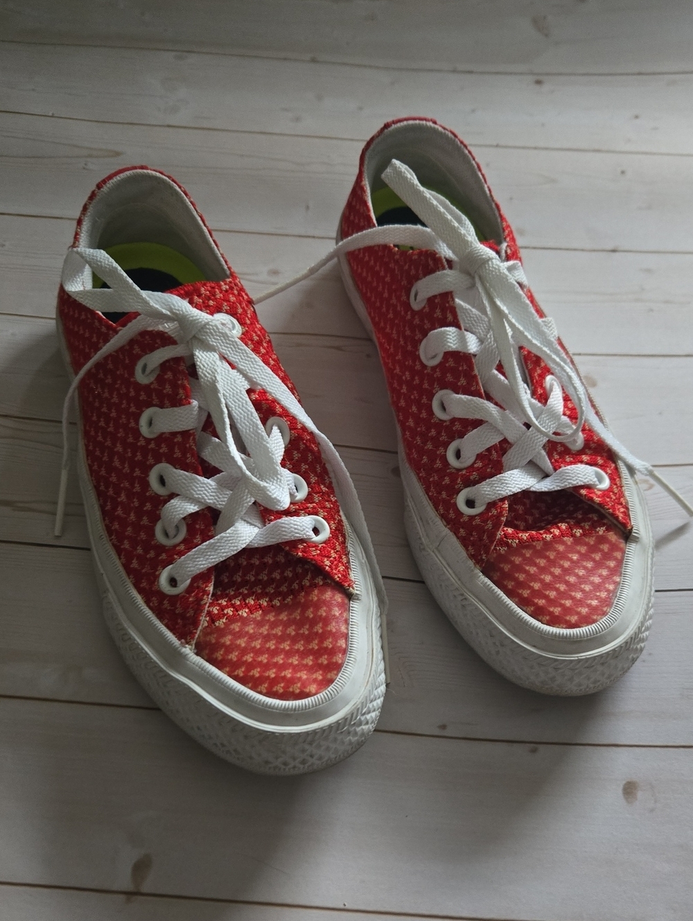 Converse All Star Youth Red Patterned Low-Top Canvas Sneakers with White Laces